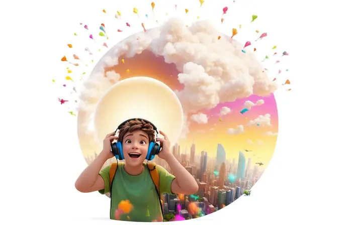 Boy with Headphones Graphic 3D Character Illustration